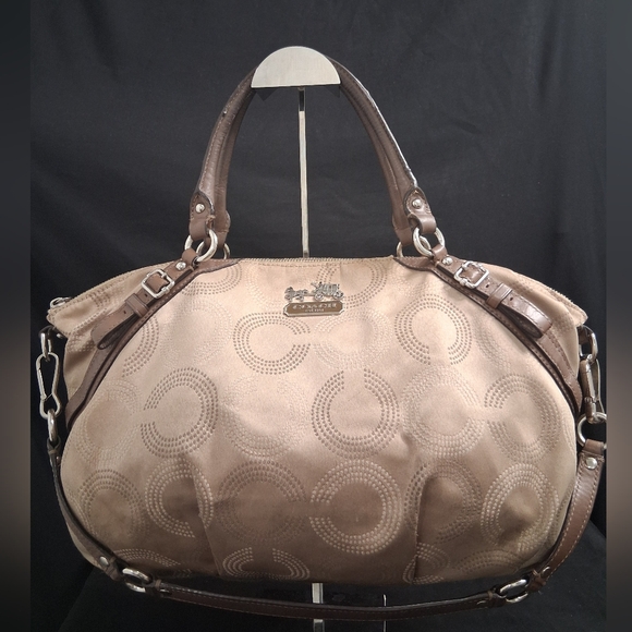 Coach Madison Dotted Op Art Sophia Satchel Fabric & Leather Shoulder Bag 15957 - Picture 5 of 16